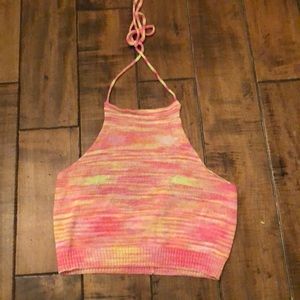Neon Lace Up Back Halter Top